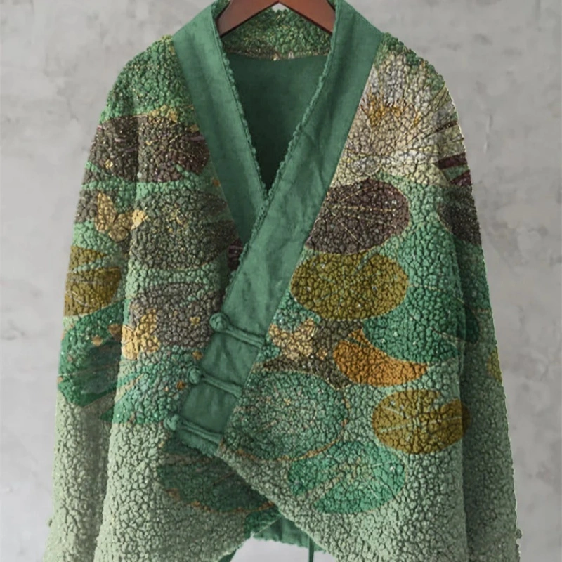 Womens Fleece Sweater With 3D Digital Floral Print In Japanese Style