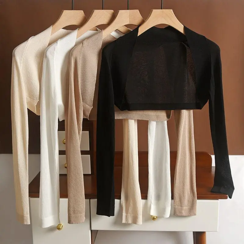 Shawl Outer Match Women's Summer Sun Protection Cardigan Short Ice Silk Knitted Air Conditioning Shirt