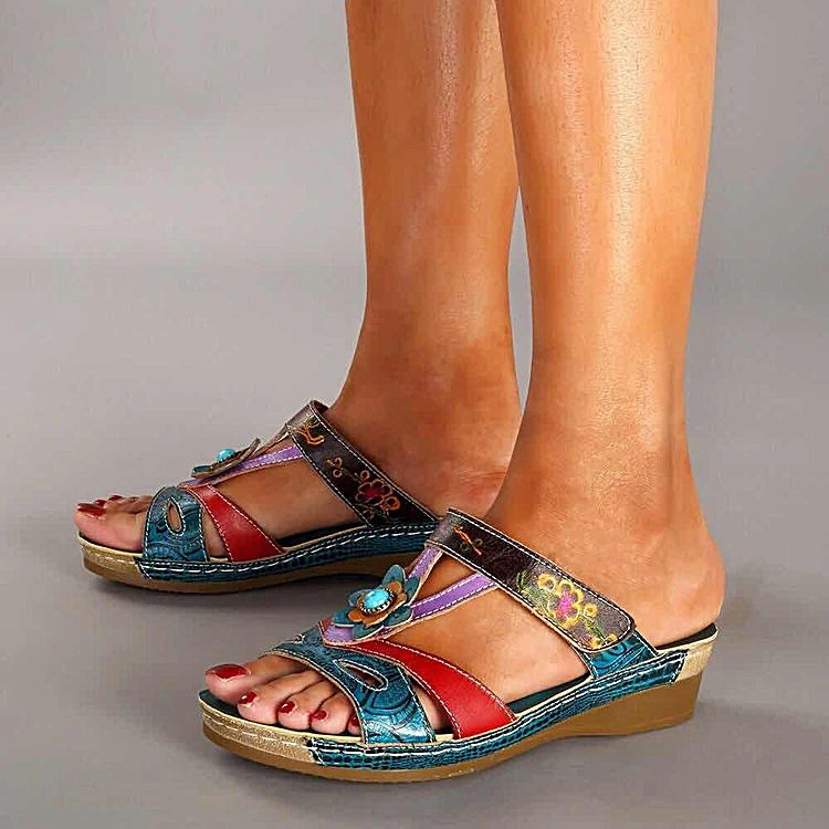 Embroidered Ethnic Style Flower Sandals And Slippers