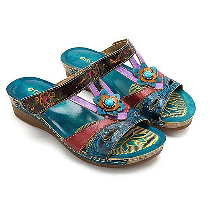 Embroidered Ethnic Style Flower Sandals And Slippers