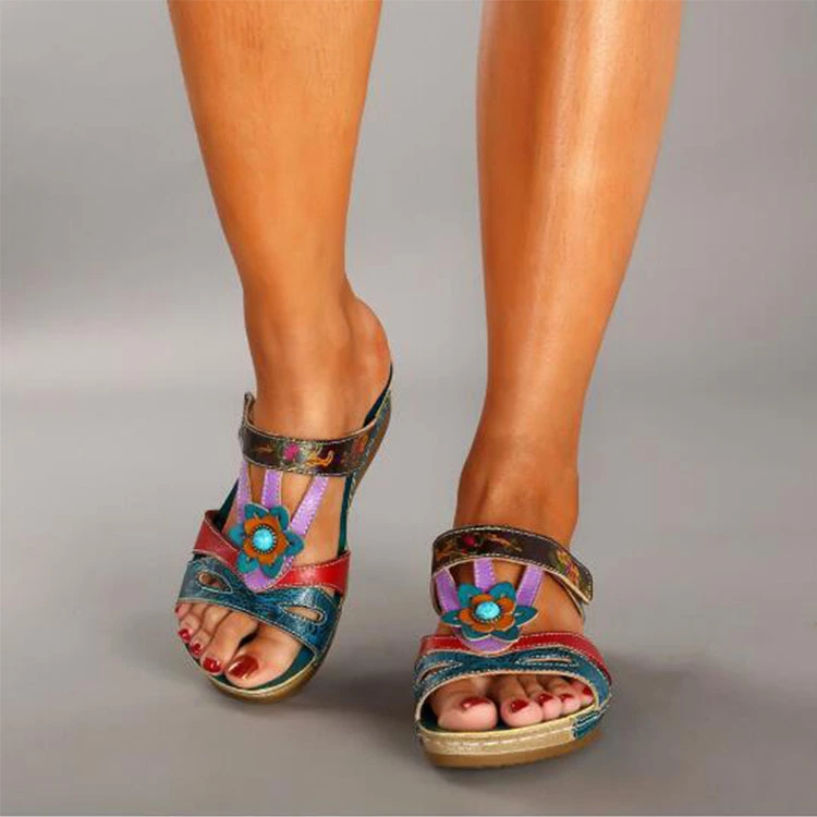 Embroidered Ethnic Style Flower Sandals And Slippers