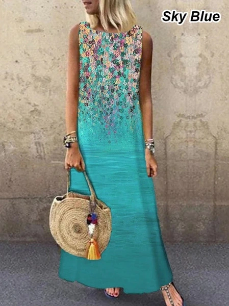 Round Neck Stamp Pattern Dress