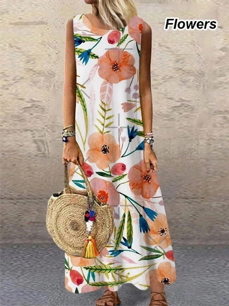 Round Neck Stamp Pattern Dress