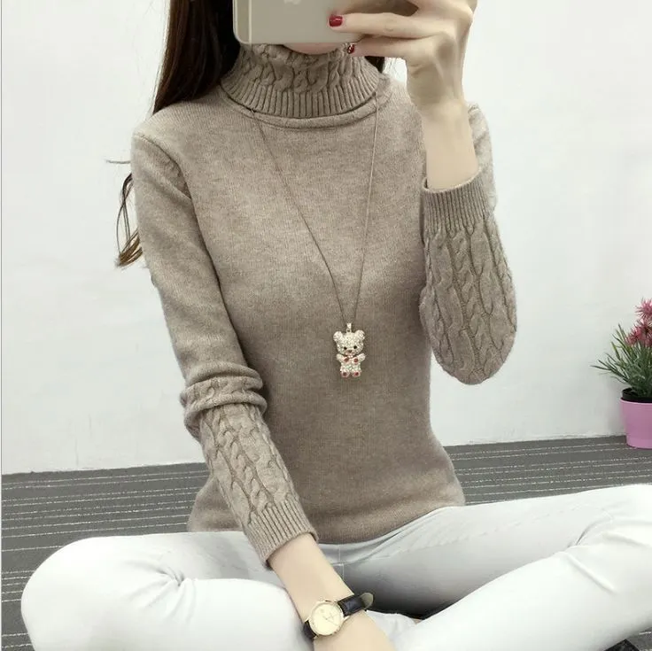 Turtleneck Cable-knit Pullover Thickened Slim Fit Slimming Sweater