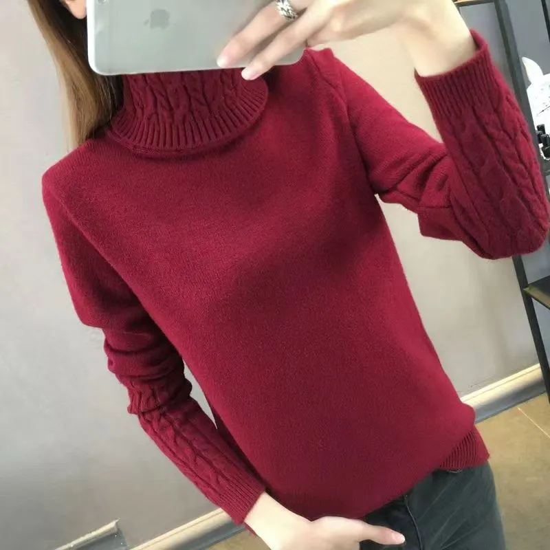 Turtleneck Cable-knit Pullover Thickened Slim Fit Slimming Sweater