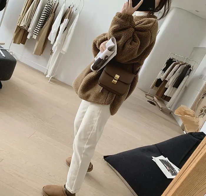 Lamb Wool Coat For Women Winter New Loose Slimming Stand Collar Padded Coat