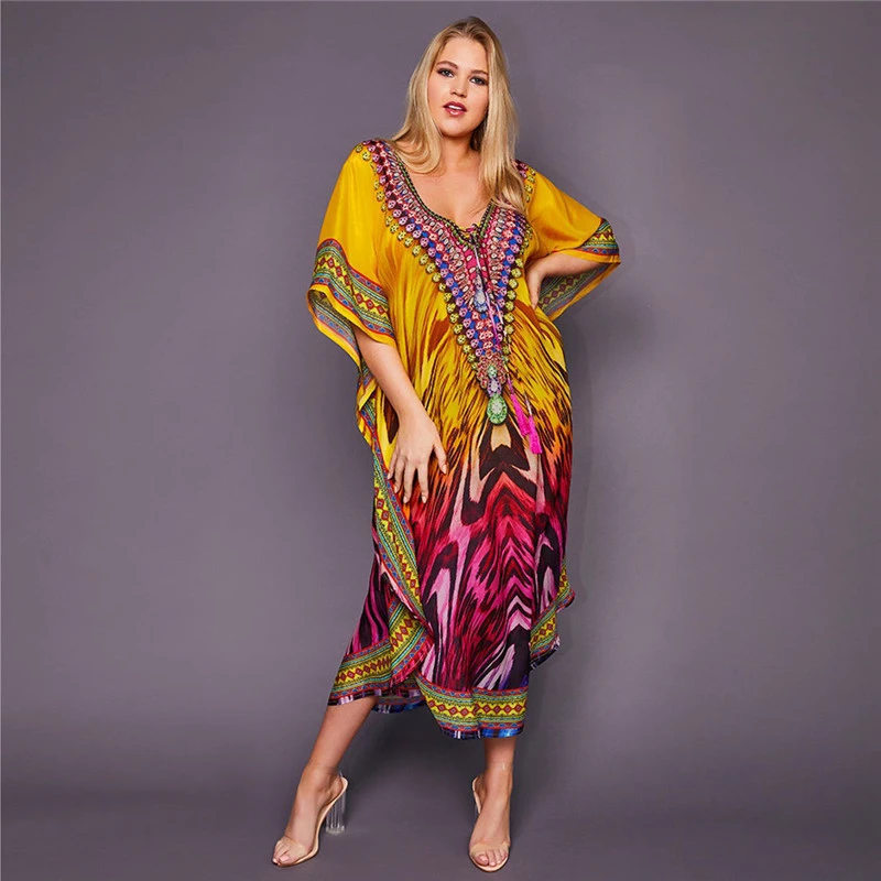 Polyester National Wind Positioning Printed Beach Smock Robe Type Sunscreen Shirt Holiday Dress