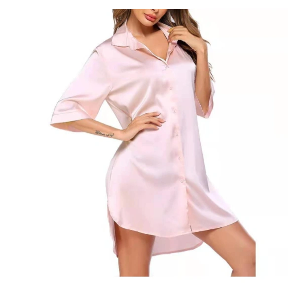 Solid Color Silky Shirt For Home Wear