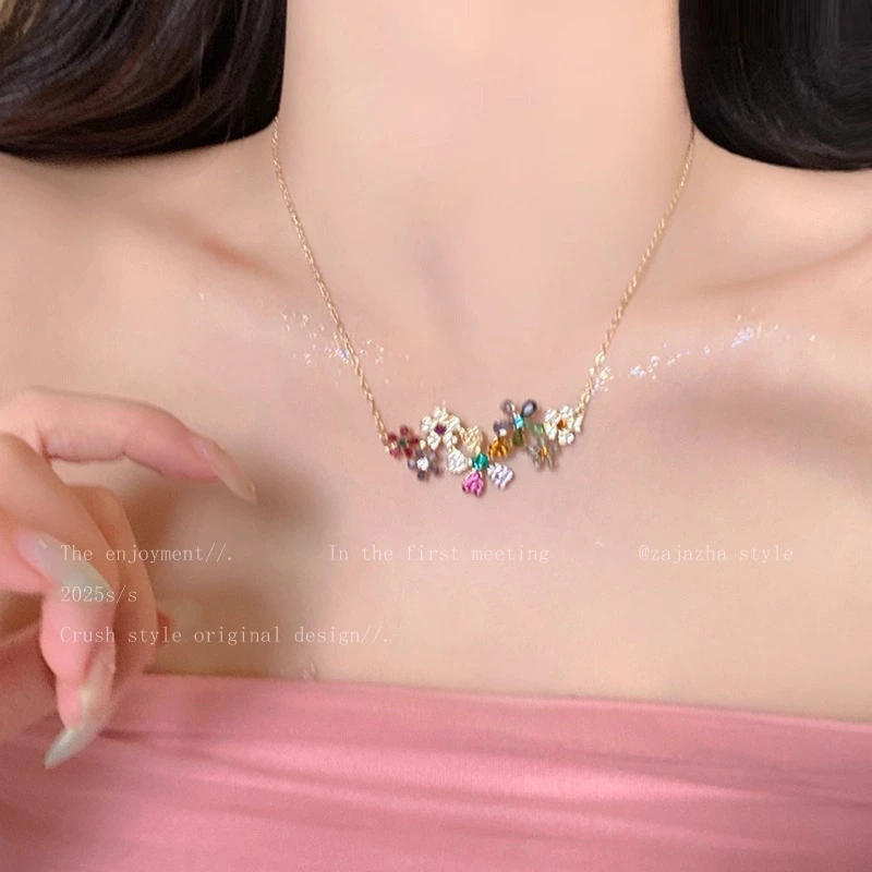 Dopamine Colored Flower Necklace And Earrings
