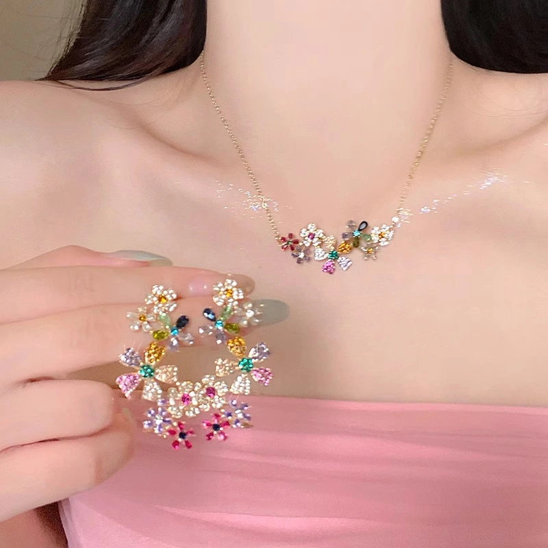 Dopamine Colored Flower Necklace And Earrings
