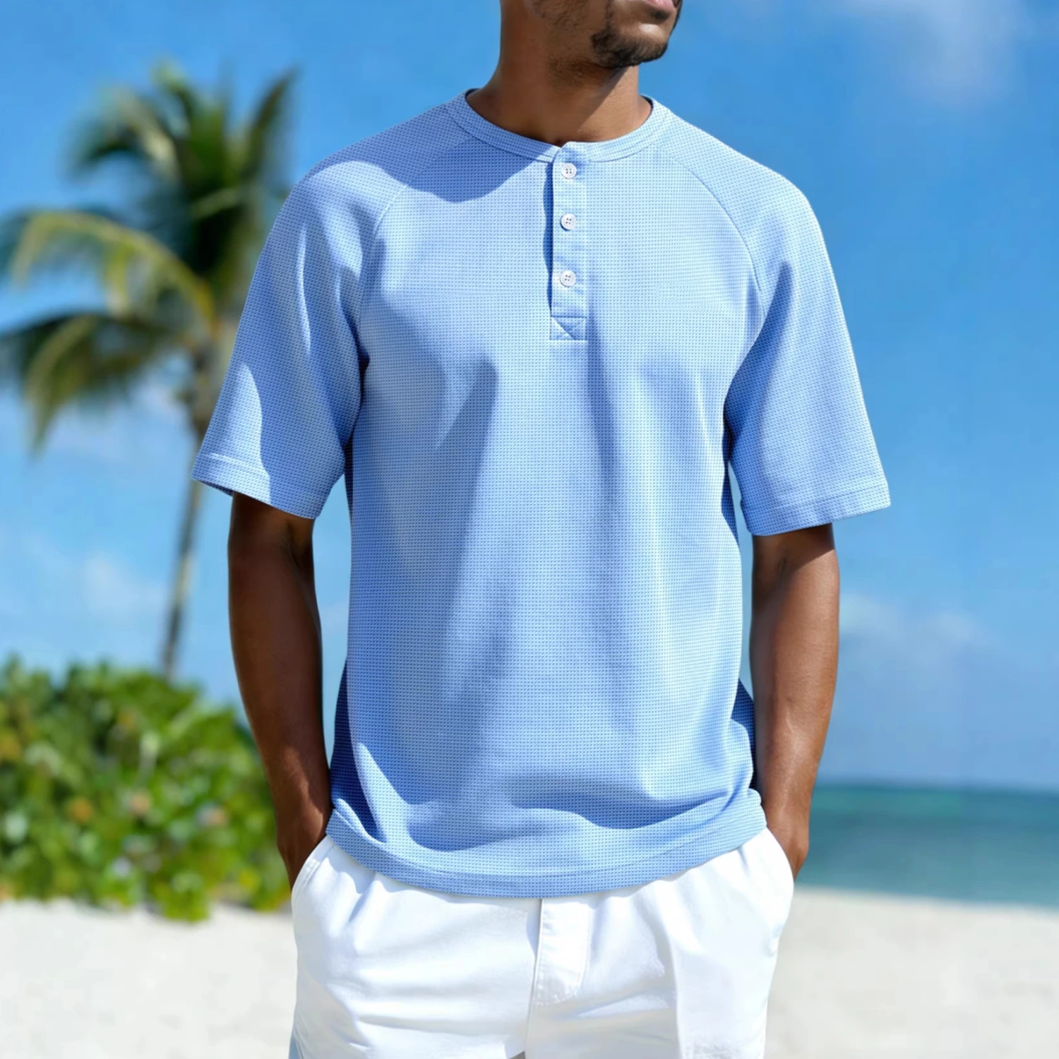 Men's Casual Loose-fitting Blue Polo Shirt Top