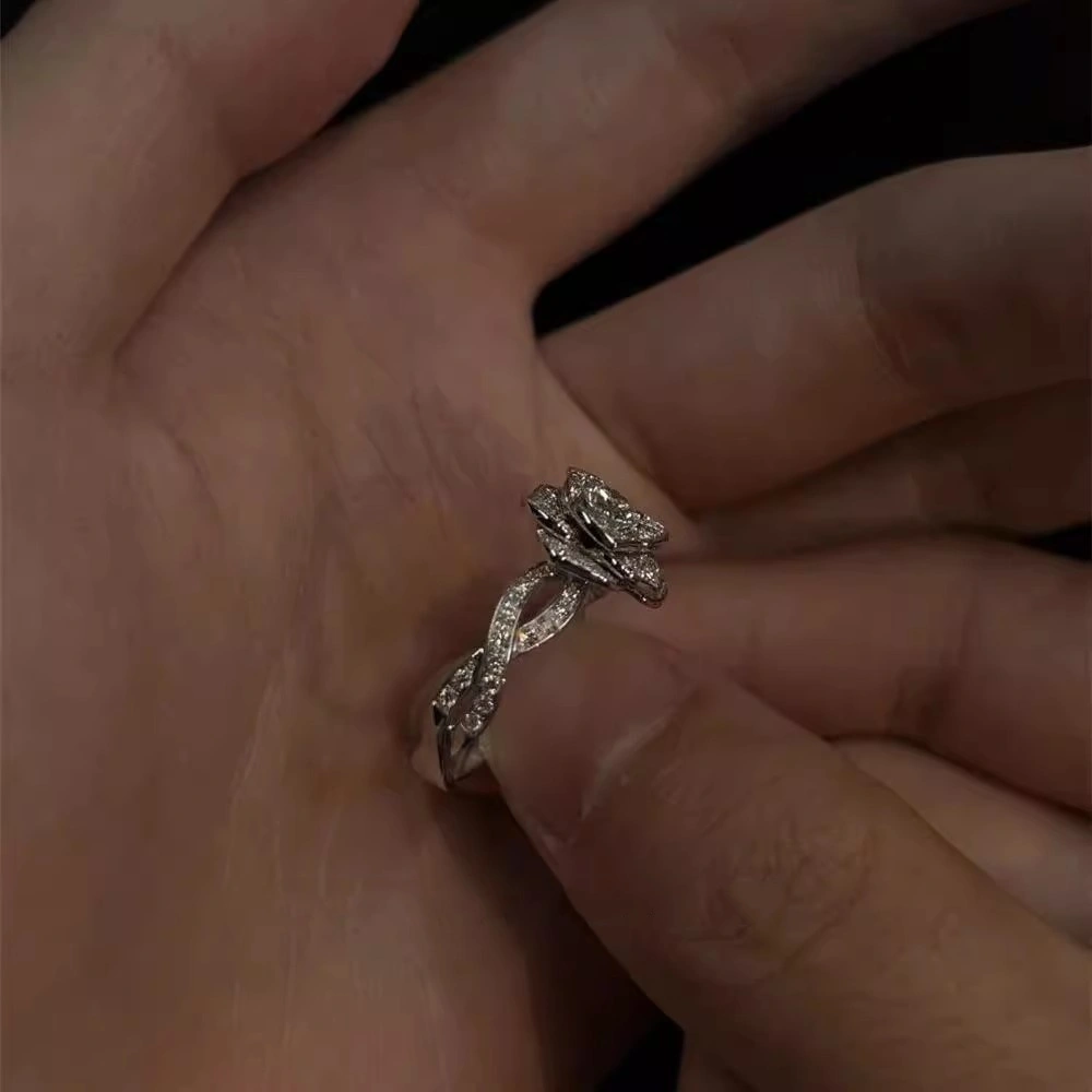 Clear And Cool Zircon Micro Inlaid Three-dimensional Rose Ring