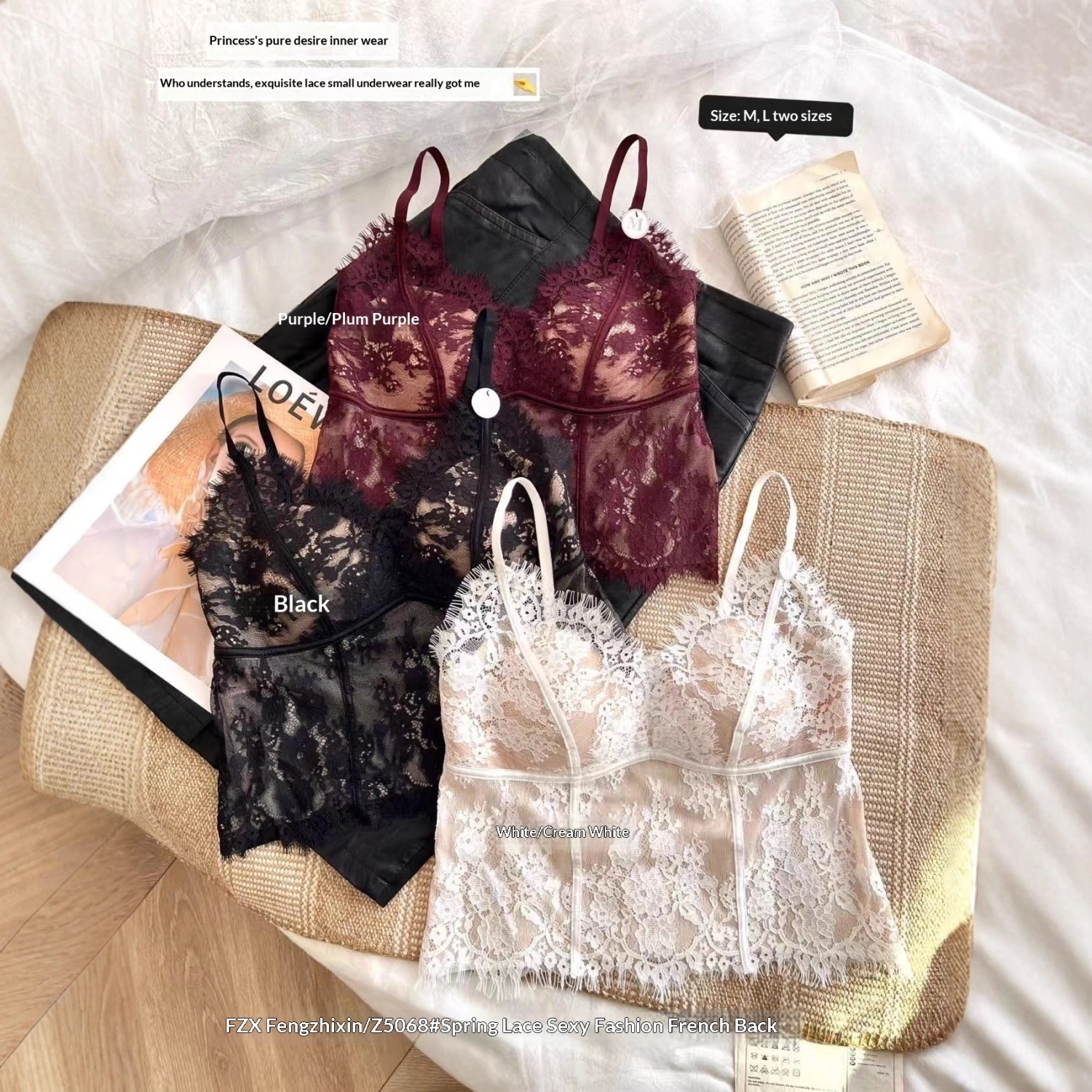 Womens Triangle Cup Bra With Chest Pads Lace Camisole