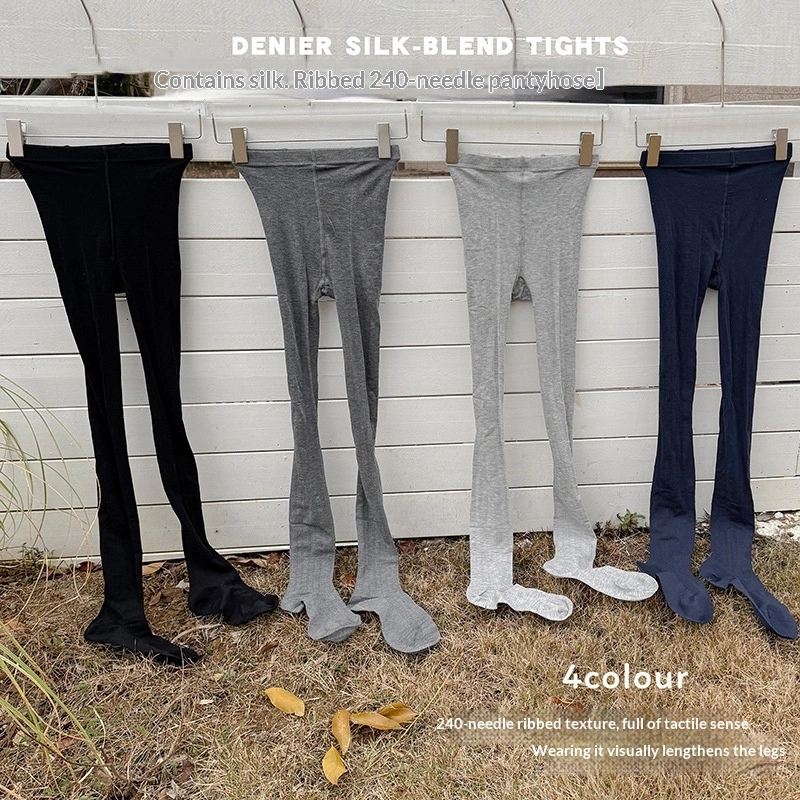 Silk-blend Ribbed Tights High-density Slimming Ultra-thin Light Gray Highly Elastic Snag-resistant Base Socks