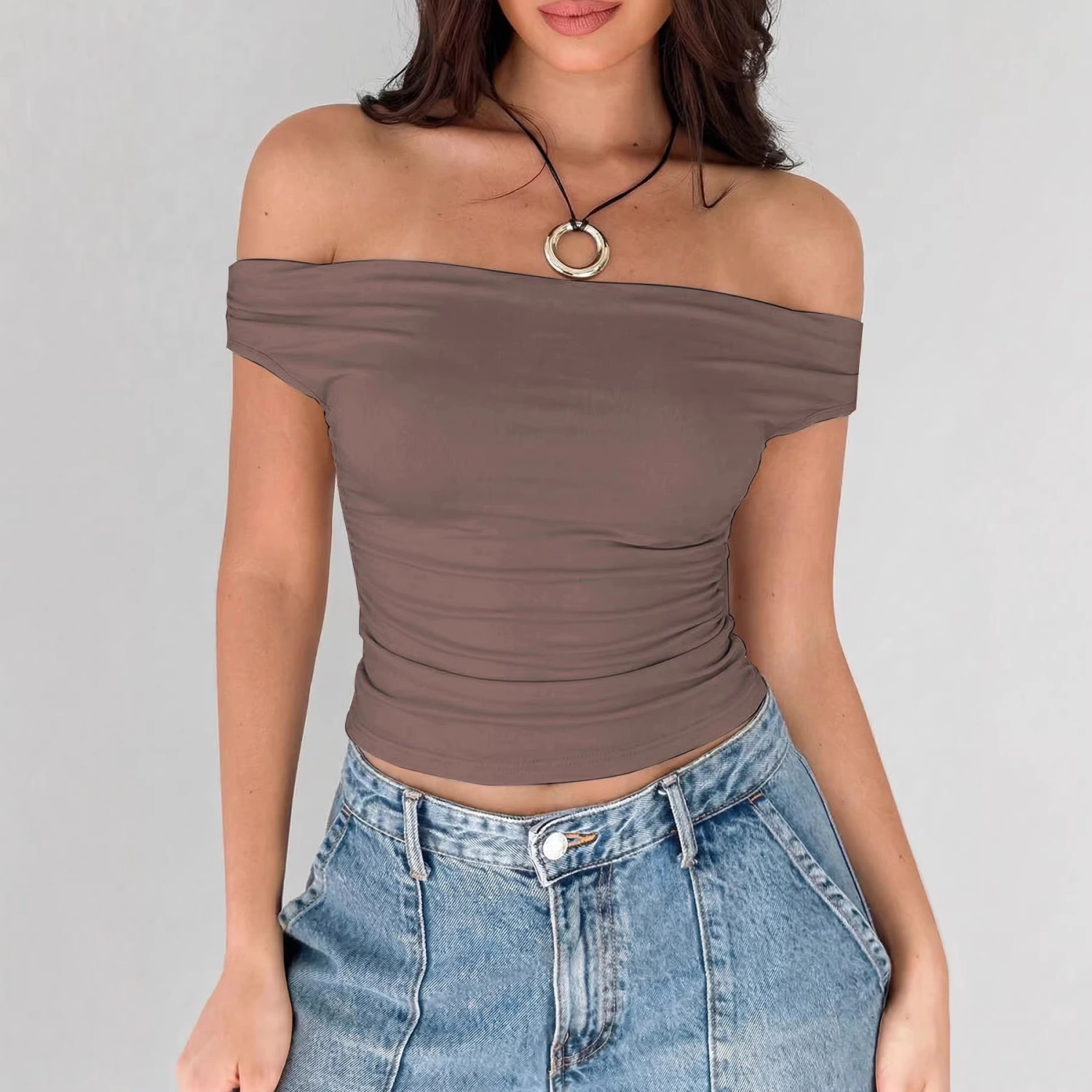 Off-shoulder Spicy Girl Base T-shirt For Women