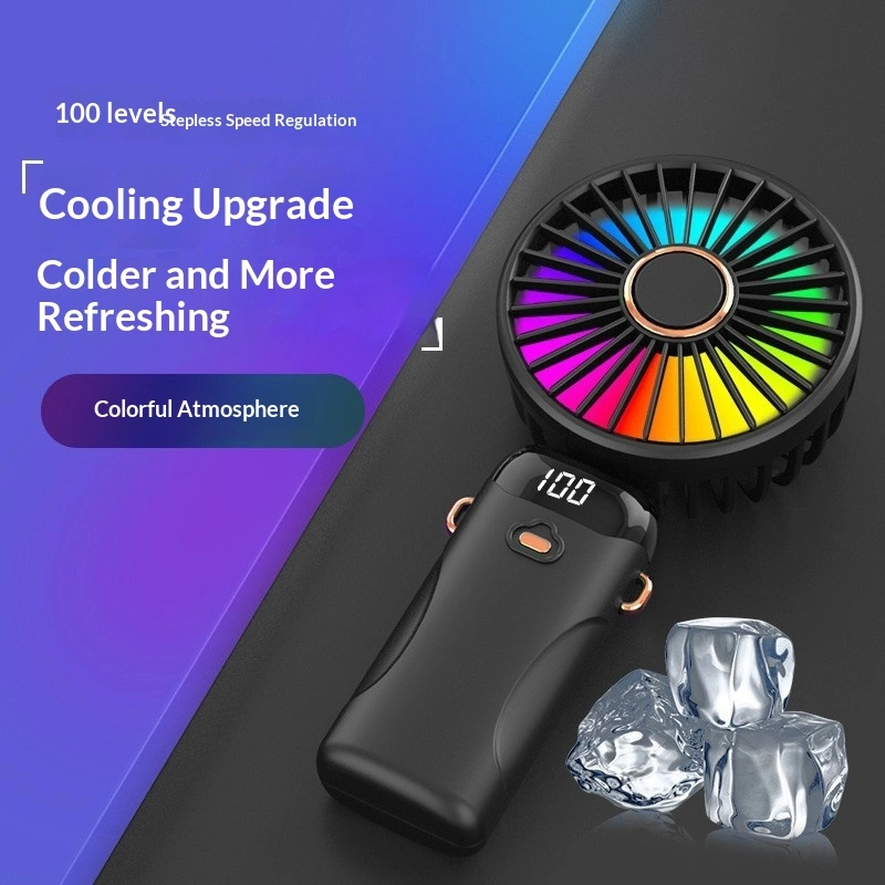 Seven-color Handheld Outdoor Mini Fan USB-charging Mini Portable Digital Display Folding Fan