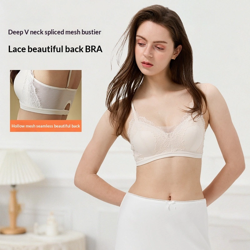 French-style Lace Hollow-Out Patchwork Mesh Beautiful Back Bra