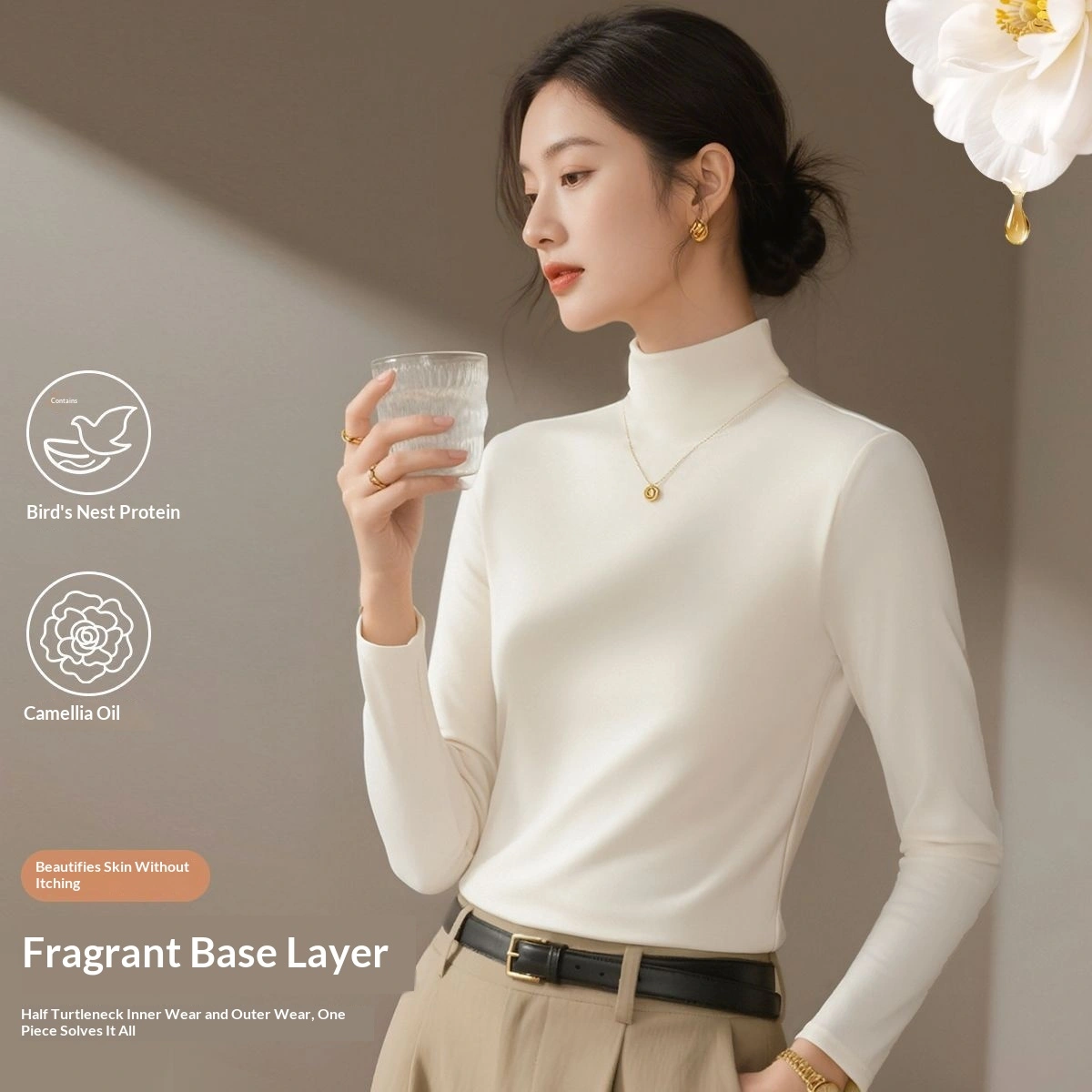 Lightweight Slim-fit Warm Mock-neck Base Layer