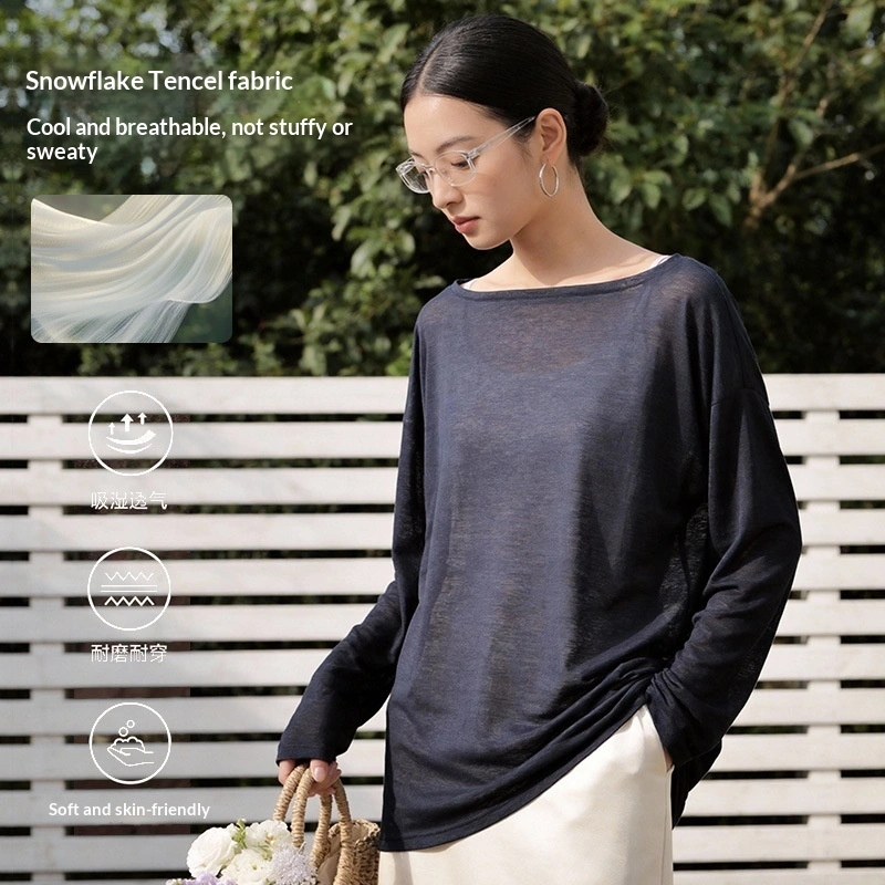 Tencel Sun-protective Tunic Loose Fit With Dropped Shoulders Casual And Slimming Slightly Sheer And Lightweight