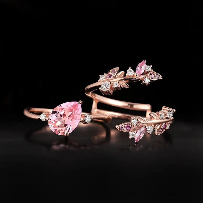 Women's Geometric Zircon Ring Set