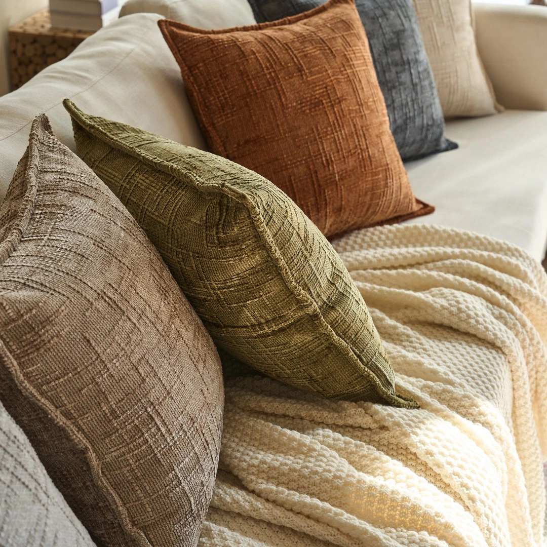 Cross-border Pillowcase Solid Color Chenille Hemp Chunky Knit Bamboo Joint