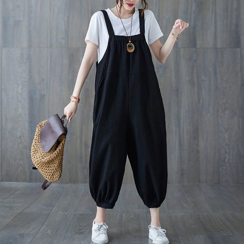 Patchwork Ankle-cuff Harem Overalls Versatile And Figure-flattering