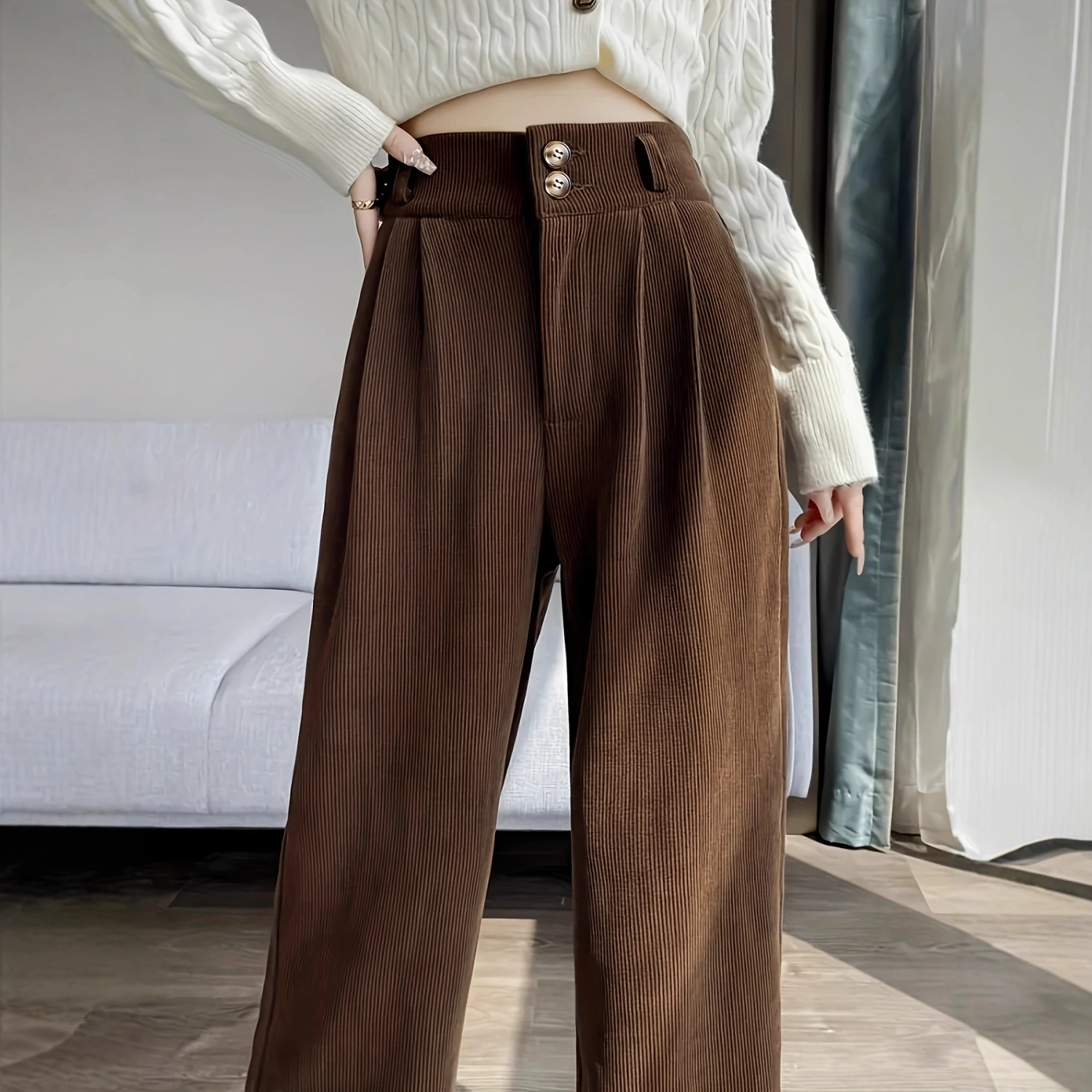 High-waisted, Draping Wide-leg Pants For Women