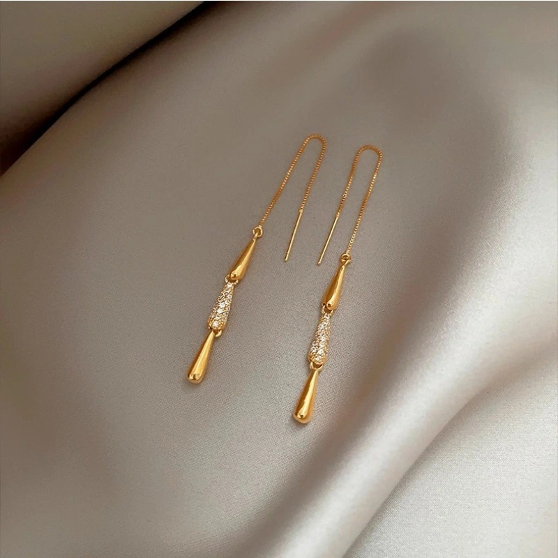Full Diamond Water Drop Tassel Earrings For Women
