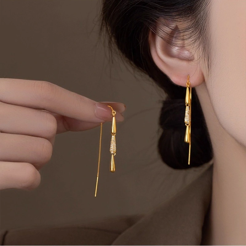Full Diamond Water Drop Tassel Earrings For Women