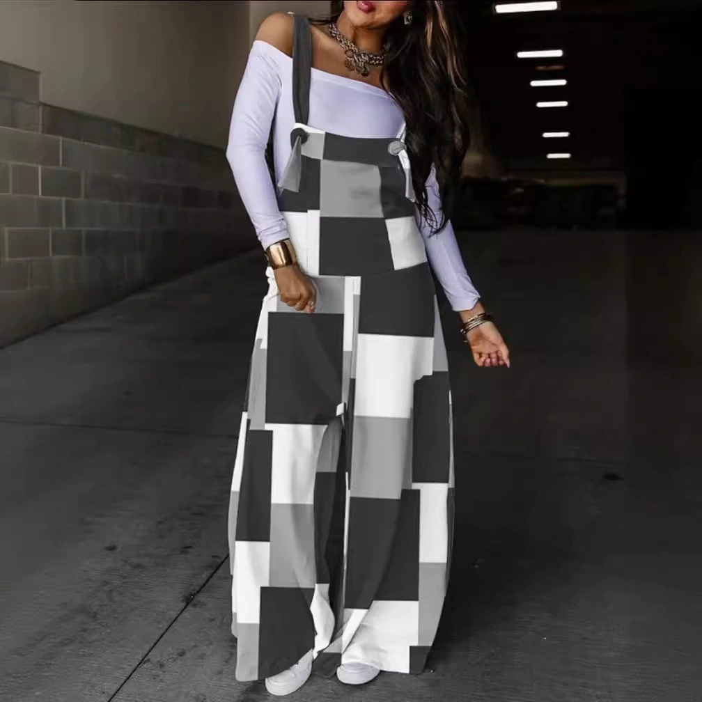 Autumn Printed Defined-Waist Lace-Up Jumpsuit Trousers For Women