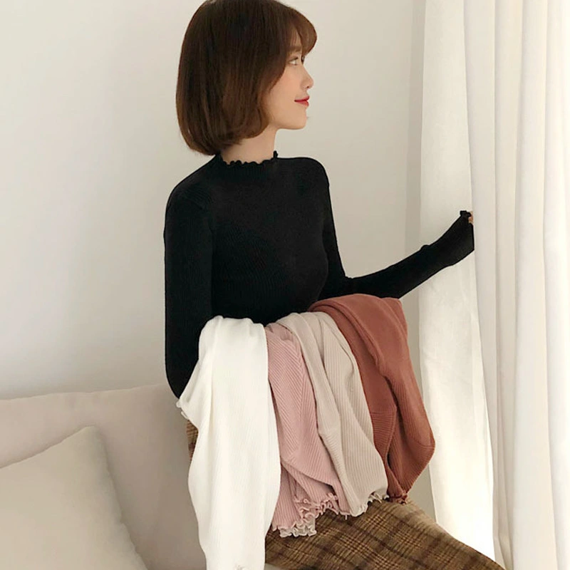 Slim Fit With A Solid Color Half Turtleneck Sweater All-match