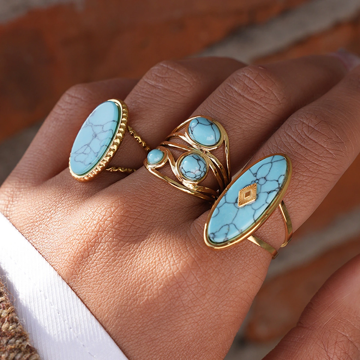 Stainless Steel Vintage Natural Stone Turquoise Ring