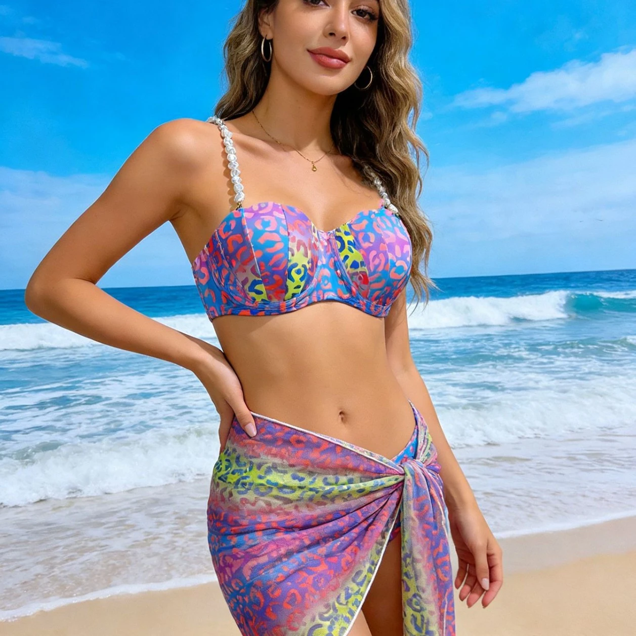 Beach-style Three-piece Swimsuit For Women