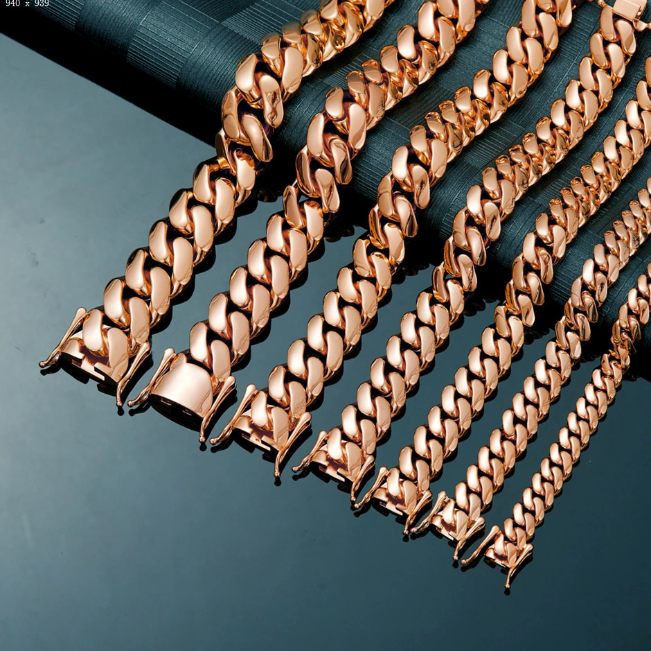 Hip-hop Jewelry Stainless Steeltitanium Slim Rose Gold Cuban-link Chain Necklace With Gold Plating