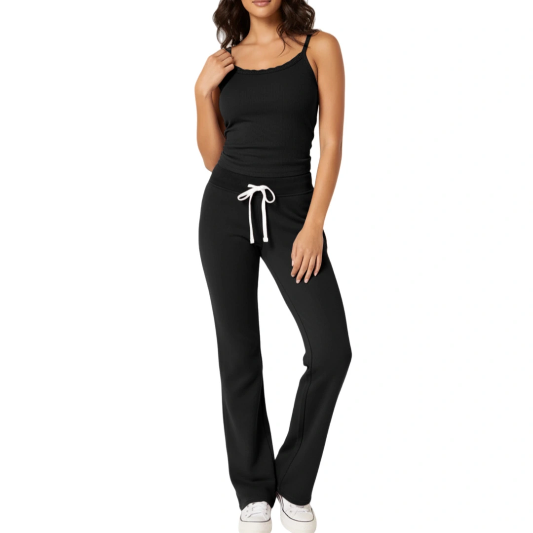 Fashionable Casual Top And High-waisted Drawstring Pants Set