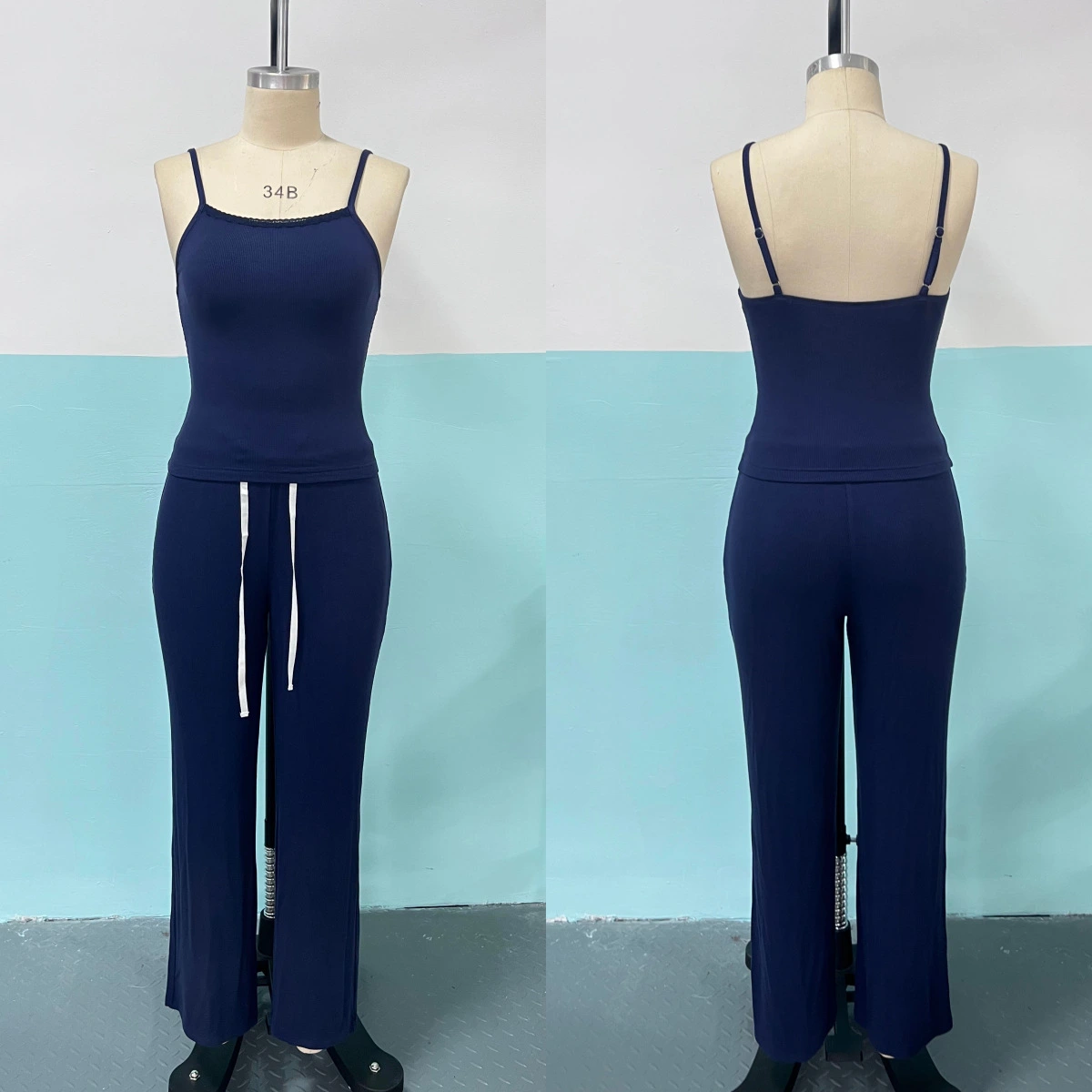 Fashionable Casual Top And High-waisted Drawstring Pants Set
