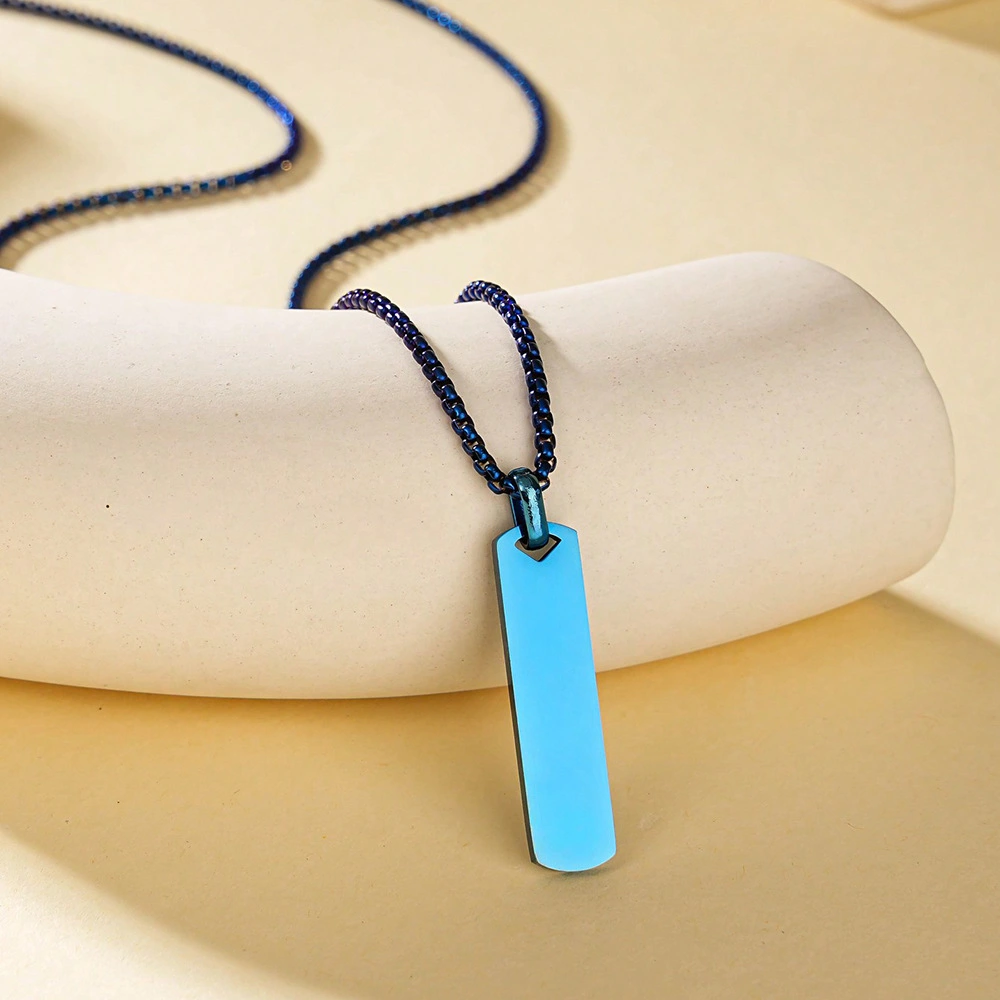 Stainless Steel Polished 3D Bar Mens Simple Stylish Titanium Steel Necklace