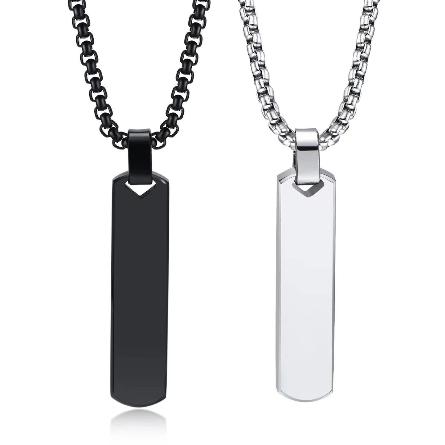 Stainless Steel Polished 3D Bar Mens Simple Stylish Titanium Steel Necklace