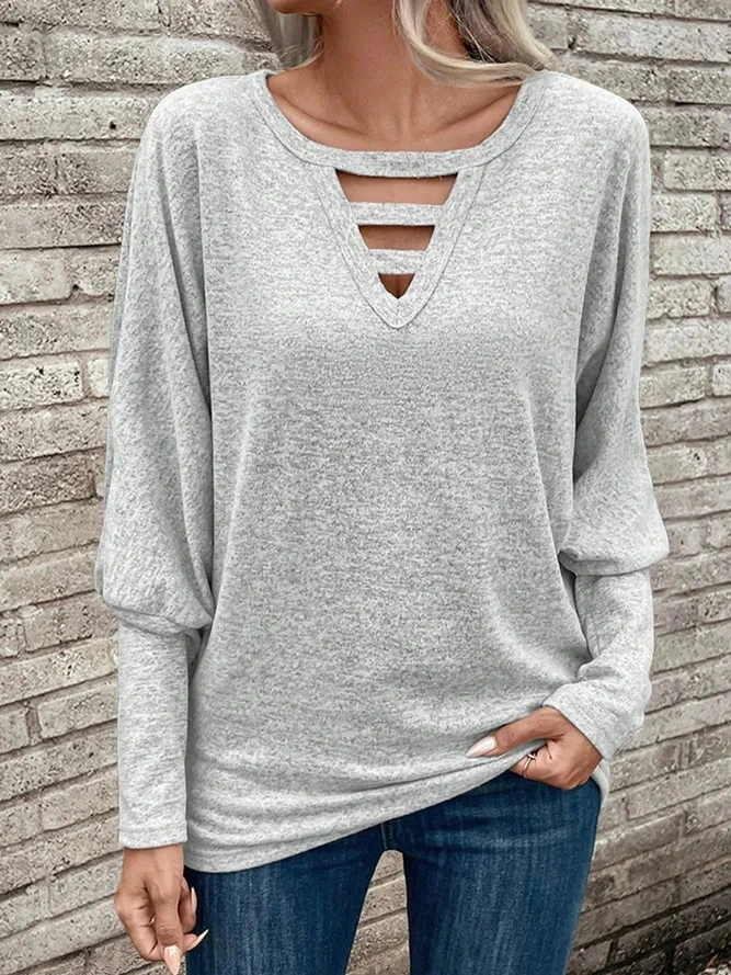 Women's Hollow-out V-Neck Solid Color Casual Top