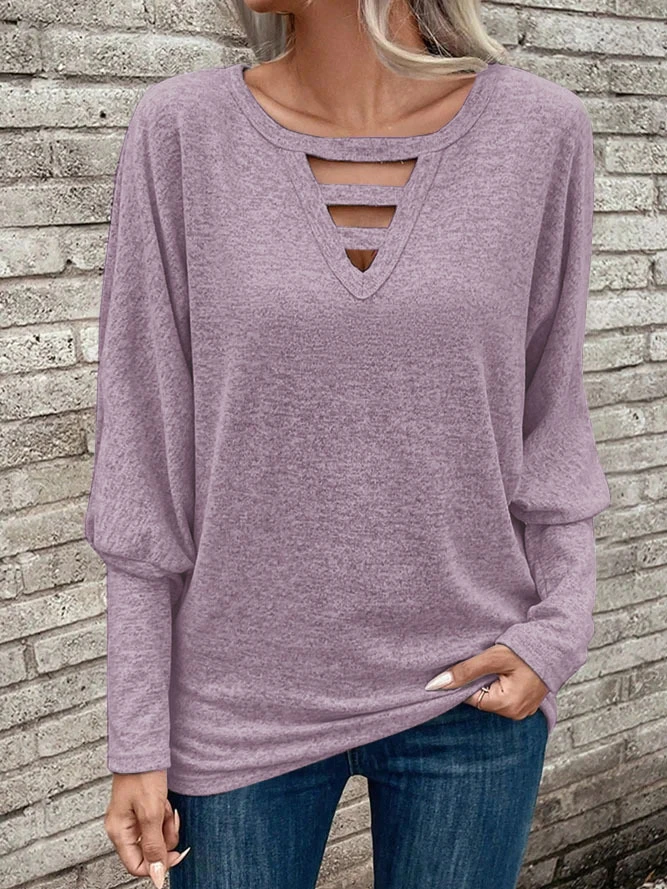 Women's Hollow-out V-Neck Solid Color Casual Top