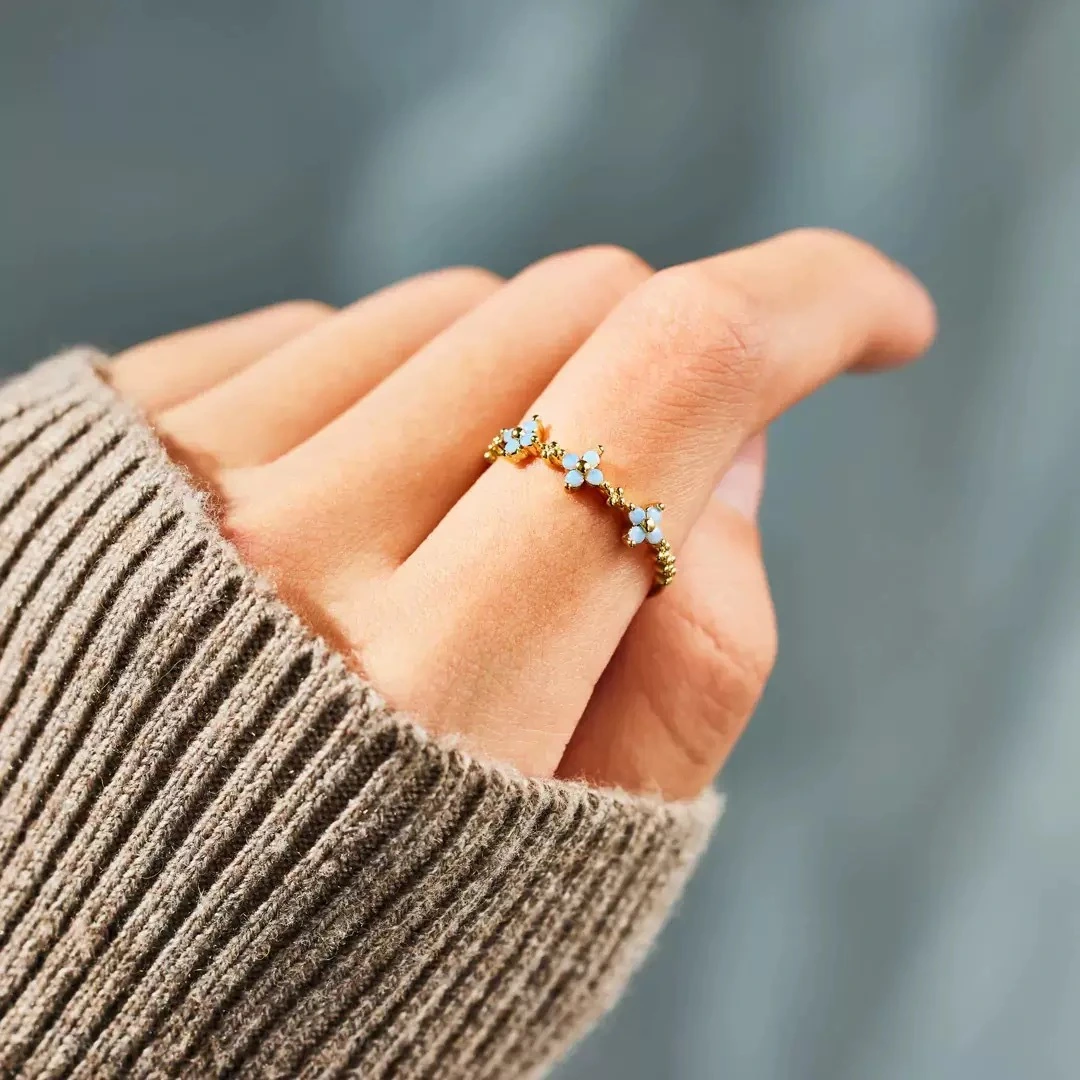 S925 Sterling Silver Four-Leaf Clover Three-Flower Ring