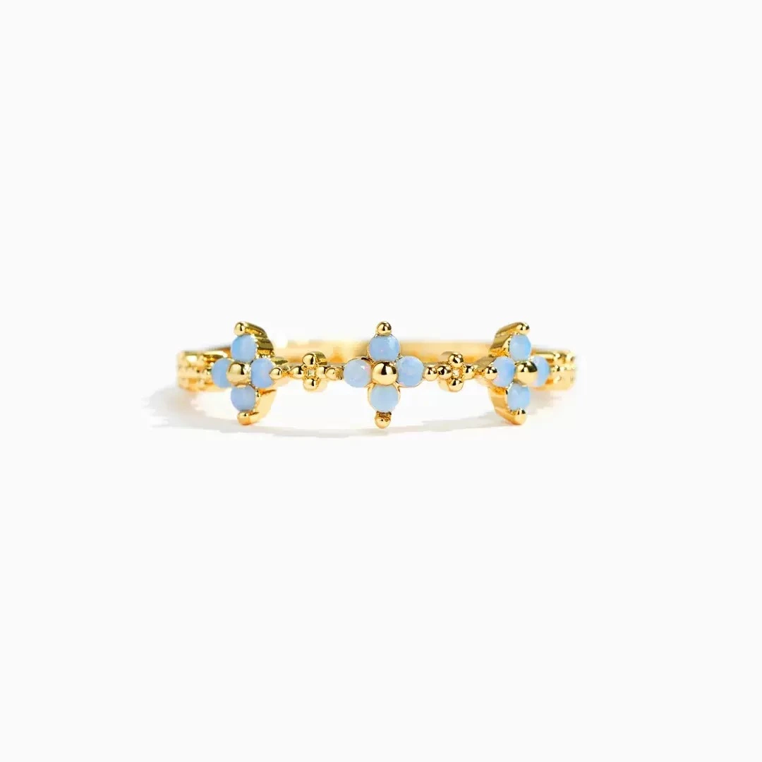 S925 Sterling Silver Four-Leaf Clover Three-Flower Ring