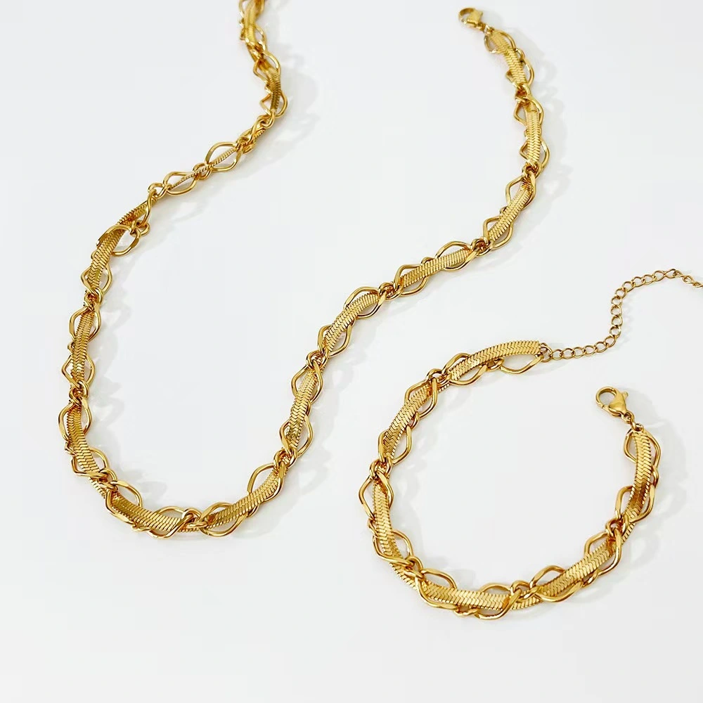 Stainless Steel Crisscross Braided Necklace And Bracelet