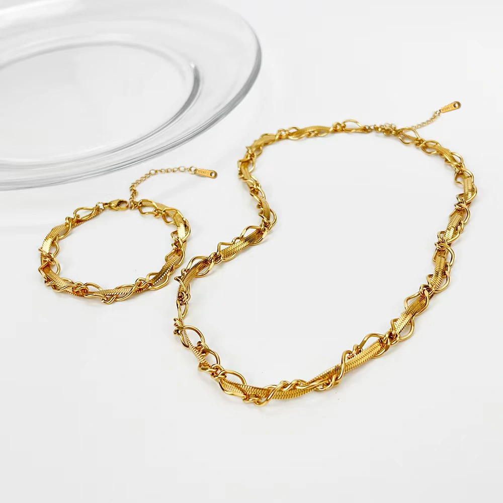 Stainless Steel Crisscross Braided Necklace And Bracelet
