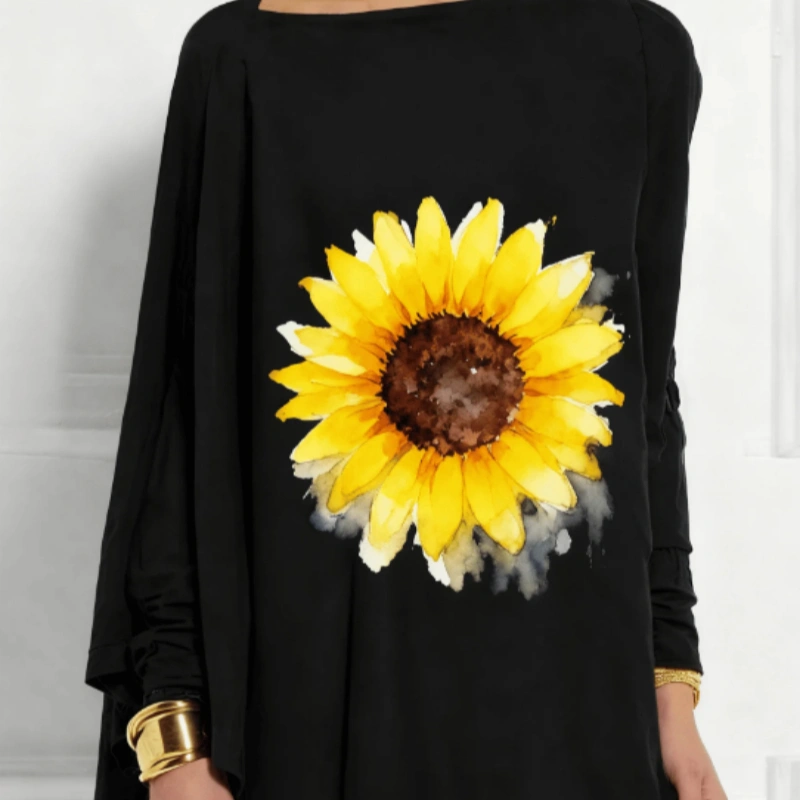 Watercolor Sunflower Print Tops