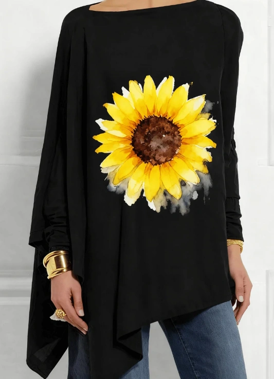 Watercolor Sunflower Print Tops