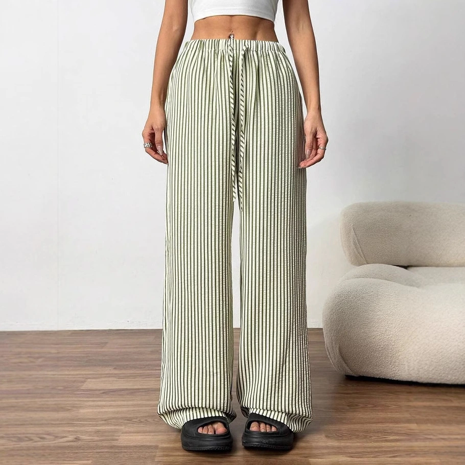 European And American Ladies Striped Loose Waist Adjustable Drawstring Maternity Casual Pants
