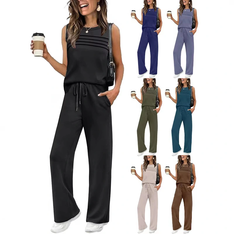 Womens Pleated Vest Top Two-Piece Set