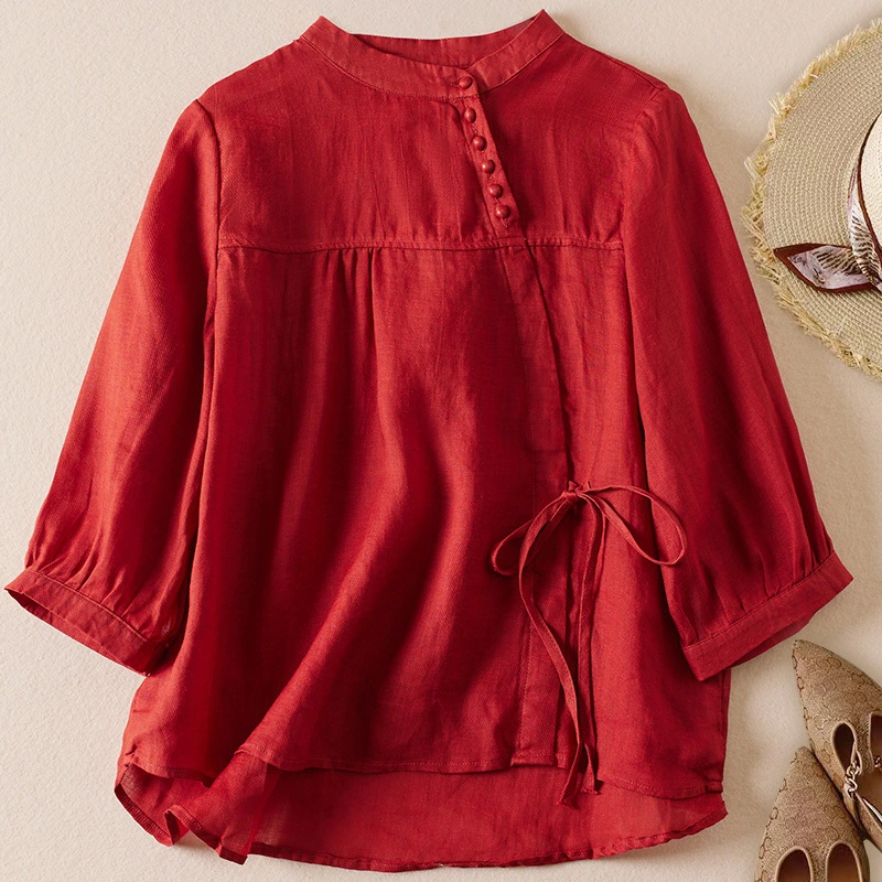 Retro Casual Style Loose-fitting Summer Pullover Shirt