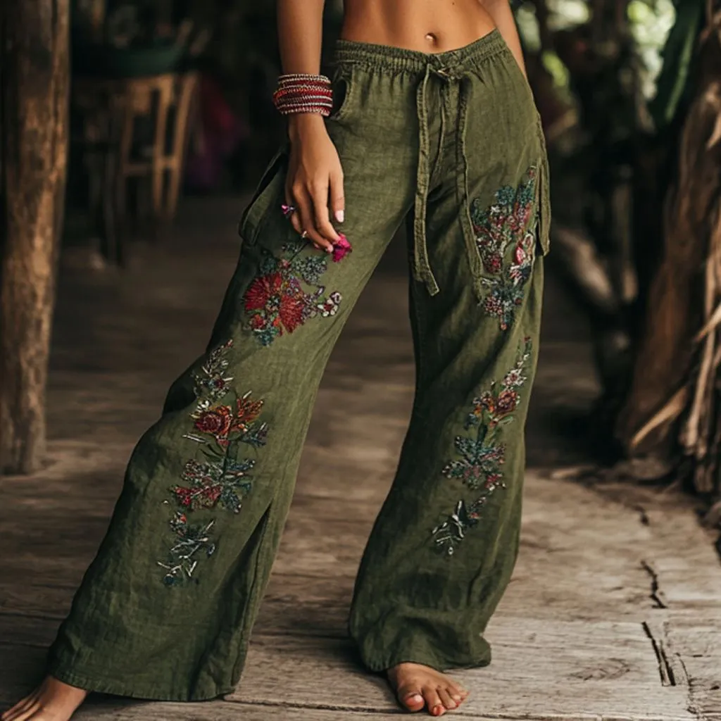 Waist-cinching Rope Wide-leg Trousers
